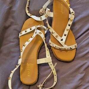 BAMBOO White and Gold Pyramid Stud Sandals